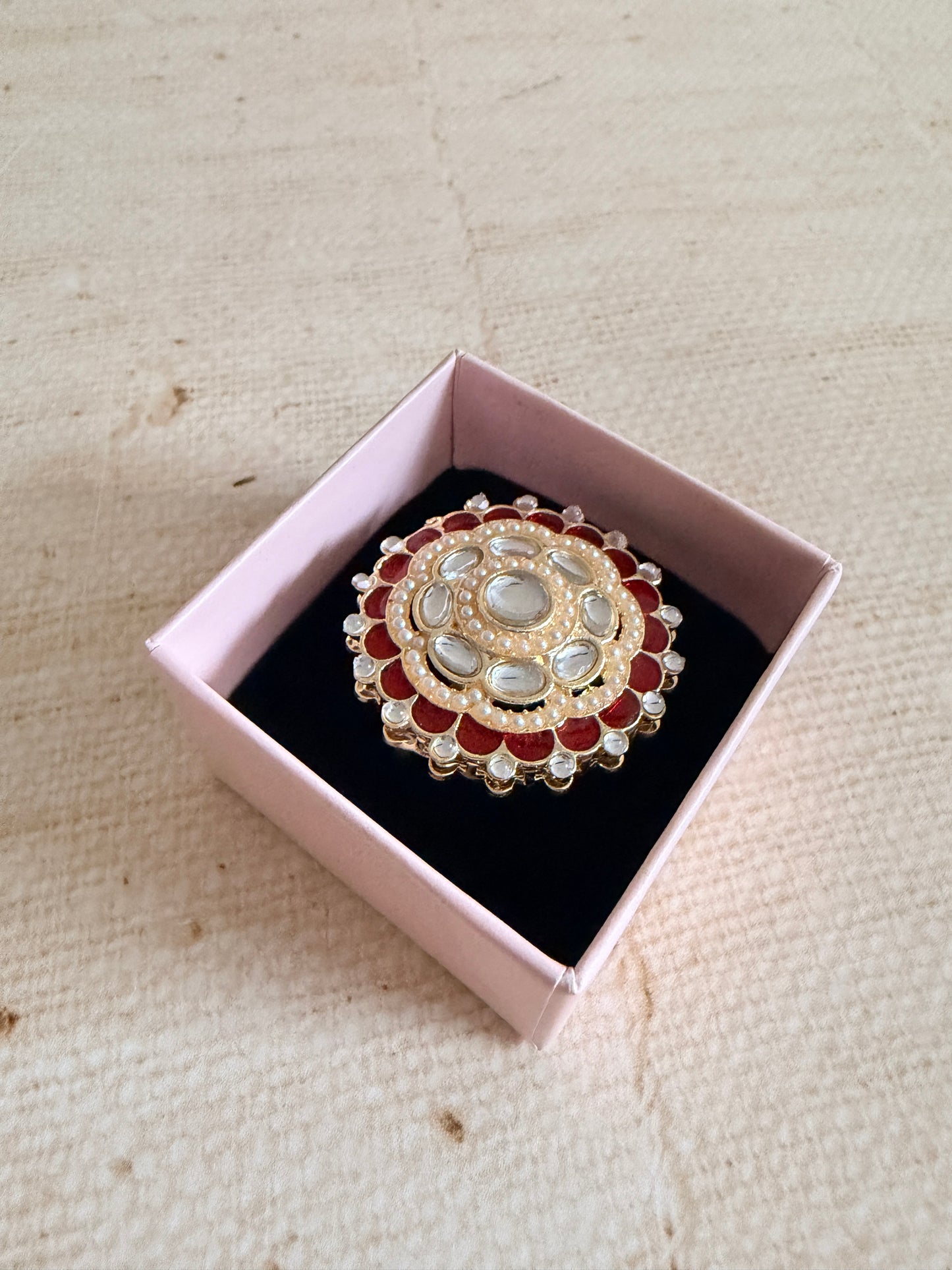 Riva Maroon Pearl Meenakari Gold Ring (ST1110)