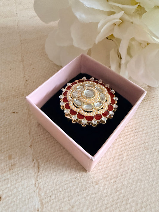 Riva Maroon Pearl Meenakari Gold Ring (ST1110)