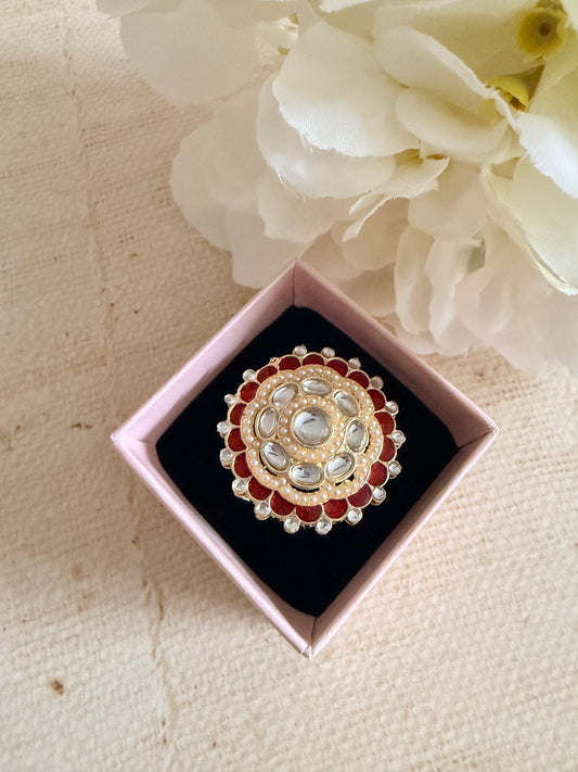 Riva Maroon Pearl Meenakari Gold Ring (ST1110)