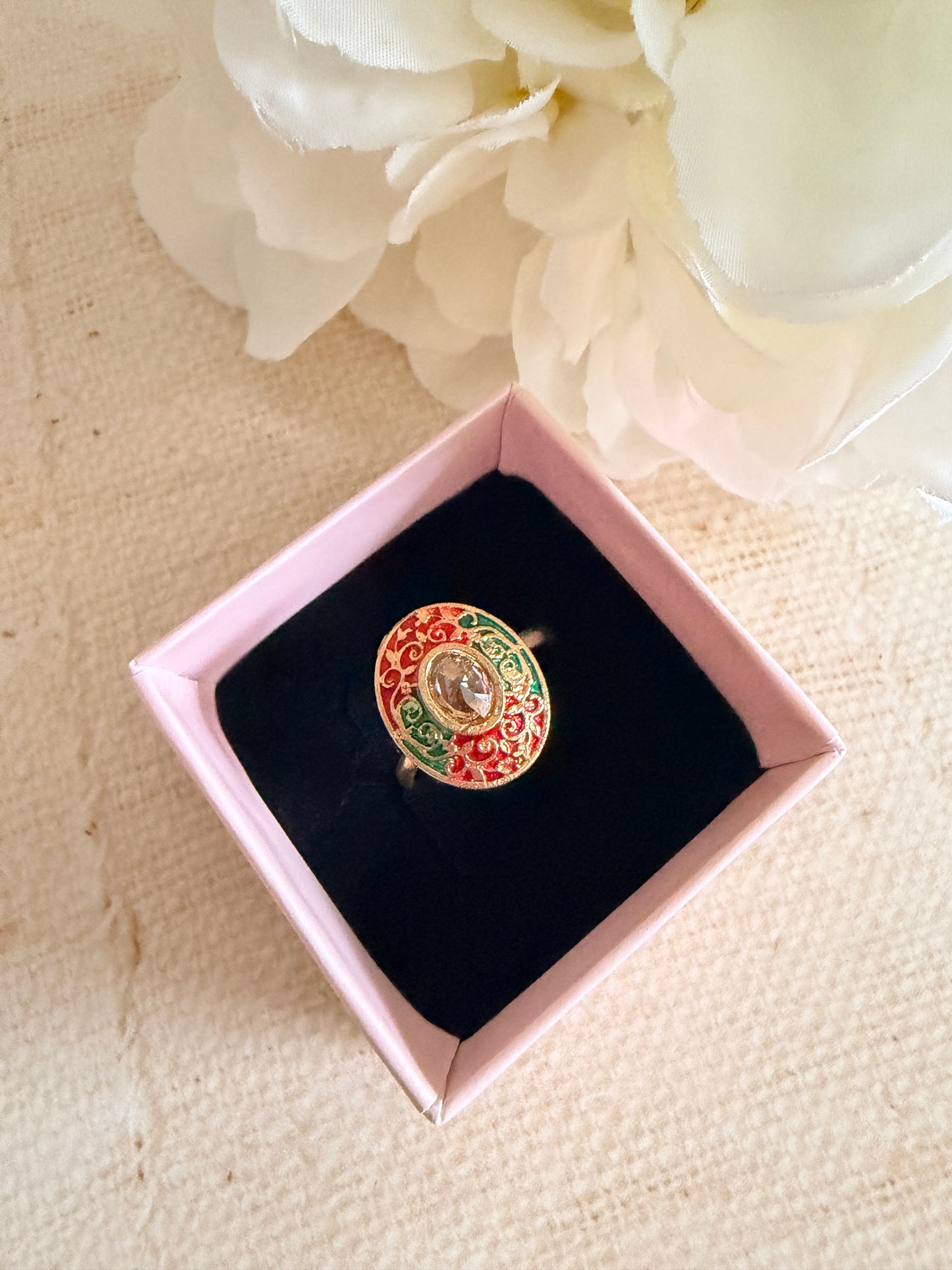 Antique Multicoloured Meenakari Gold Ring (ST1111)