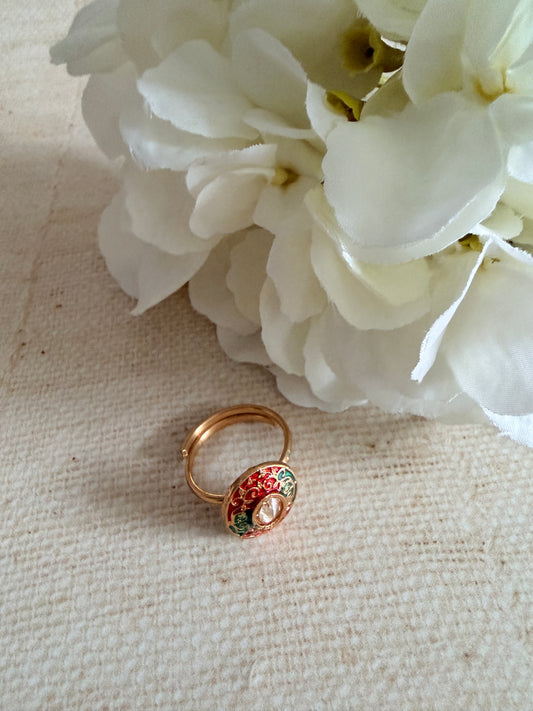 Antique Multicoloured Meenakari Gold Ring (ST1111)