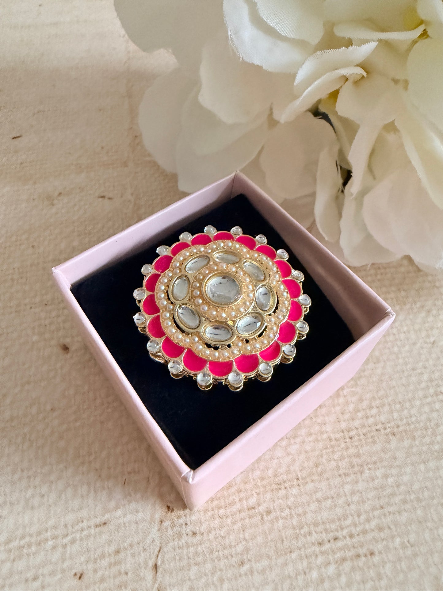 Riva Pink Pearl Meenakari Gold Ring (ST1110)