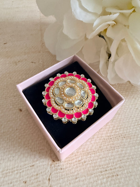 Riva Pink Pearl Meenakari Gold Ring (ST1110)
