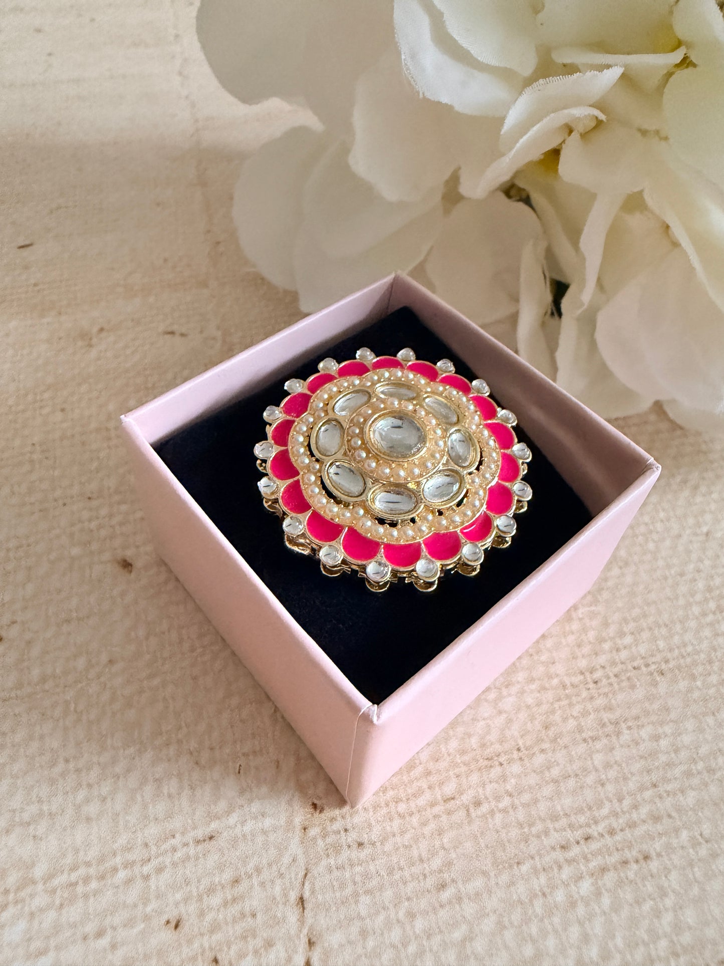 Riva Pink Pearl Meenakari Gold Ring (ST1110)