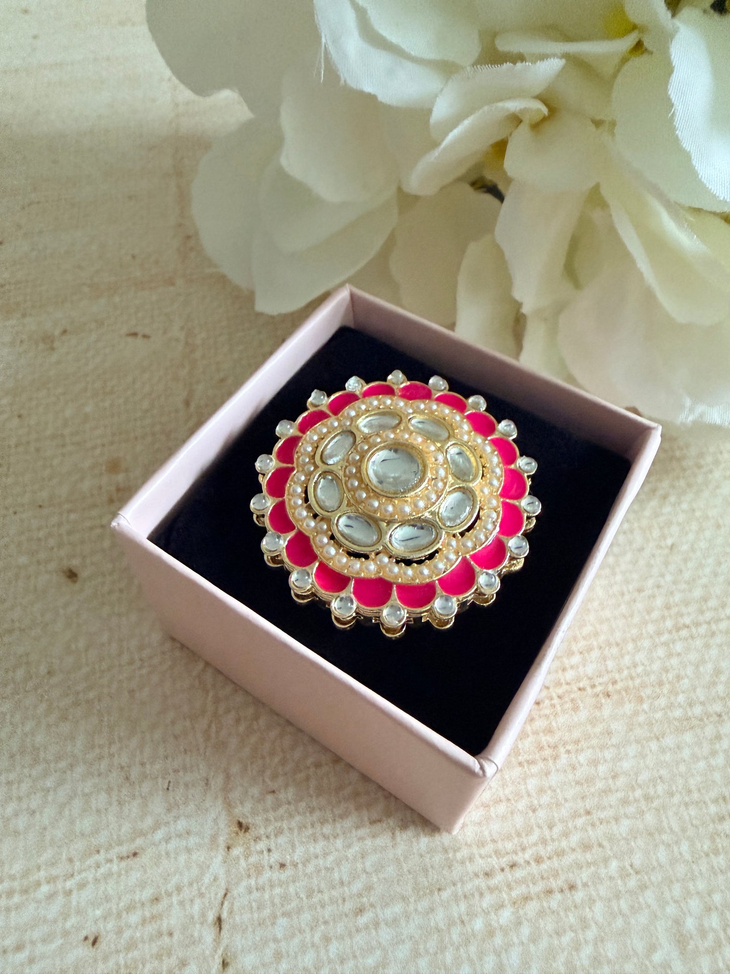 Riva Pink Pearl Meenakari Gold Ring (ST1110)