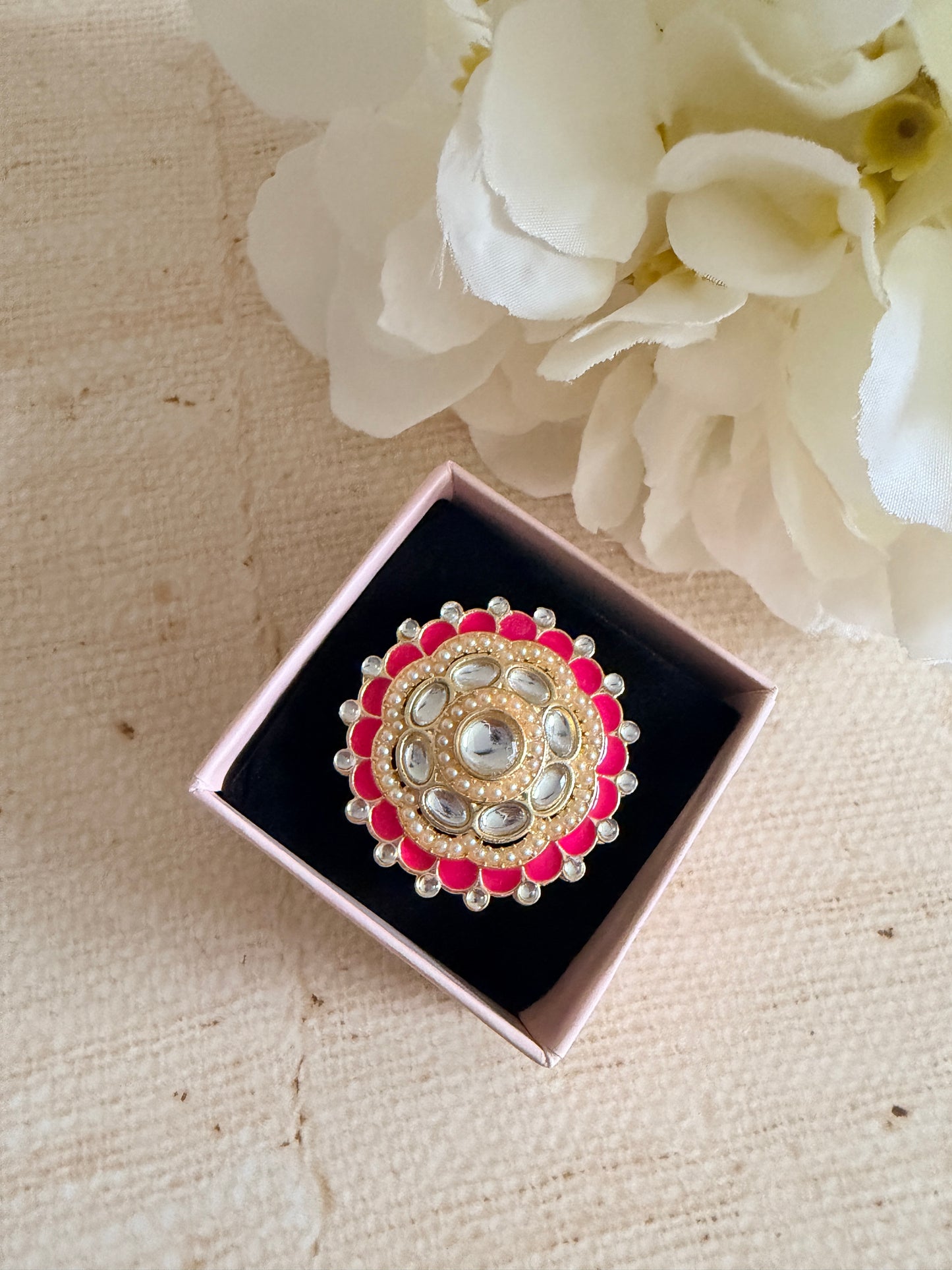 Riva Pink Pearl Meenakari Gold Ring (ST1110)