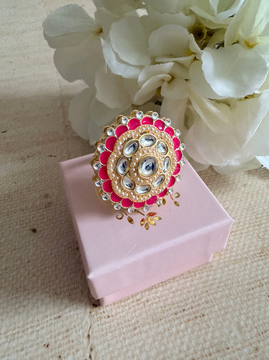 Riva Pink Pearl Meenakari Gold Ring (ST1110)