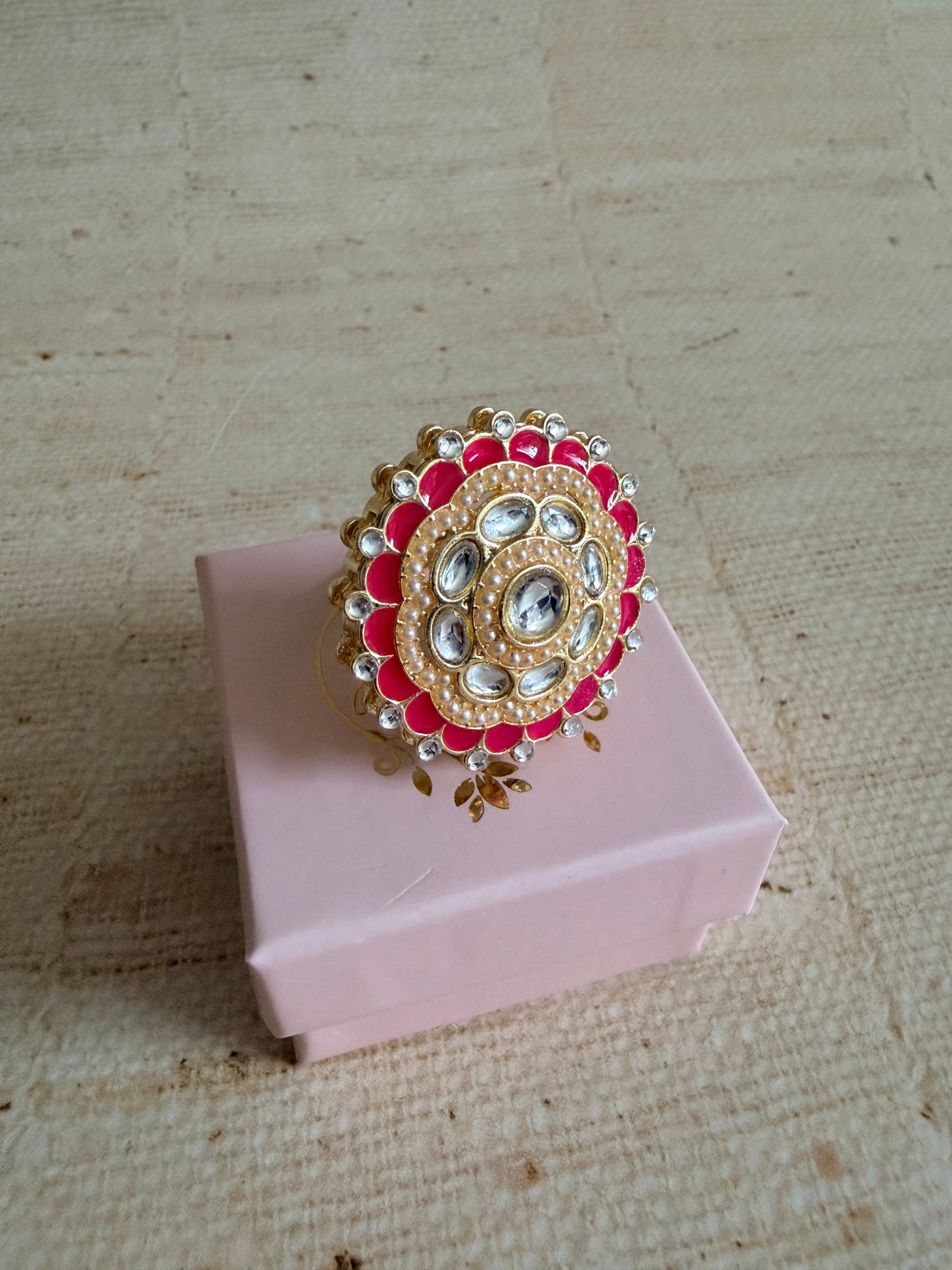 Riva Pink Pearl Meenakari Gold Ring (ST1110)