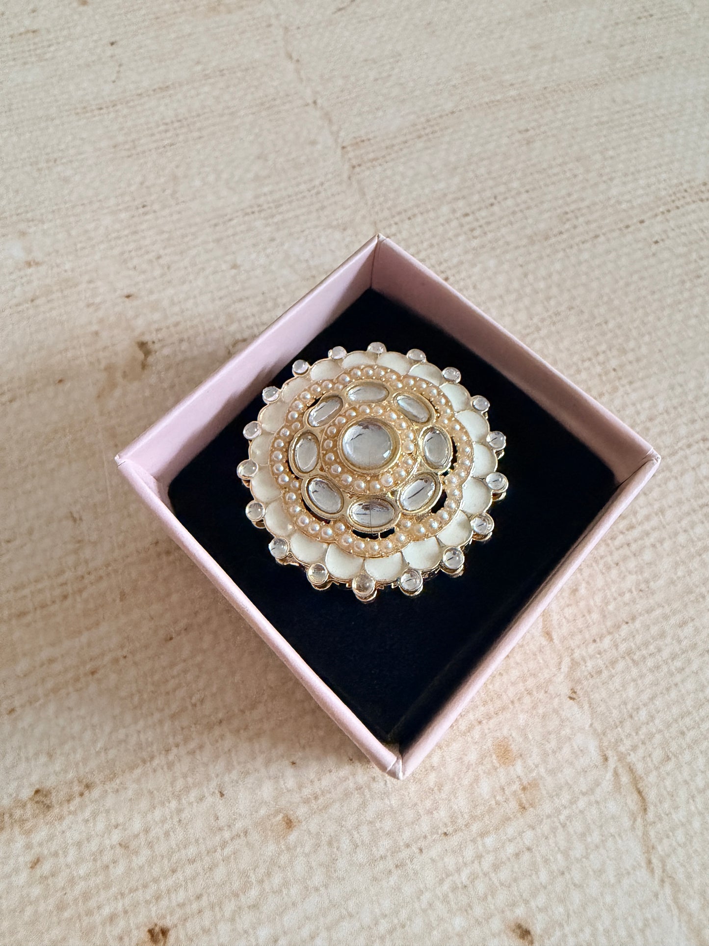Riva White Pearl Meenakari Gold Ring (ST1110)
