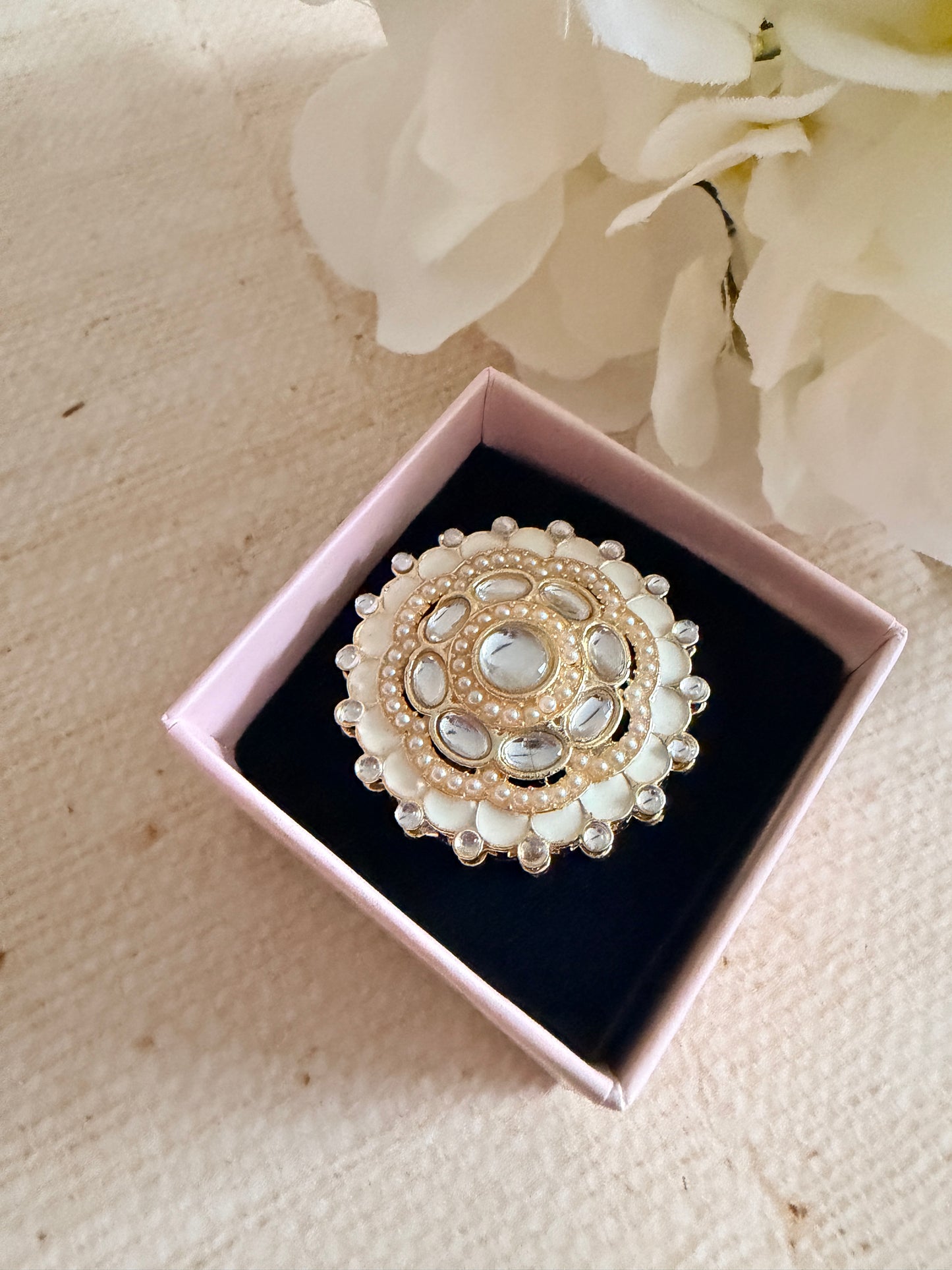 Riva White Pearl Meenakari Gold Ring (ST1110)