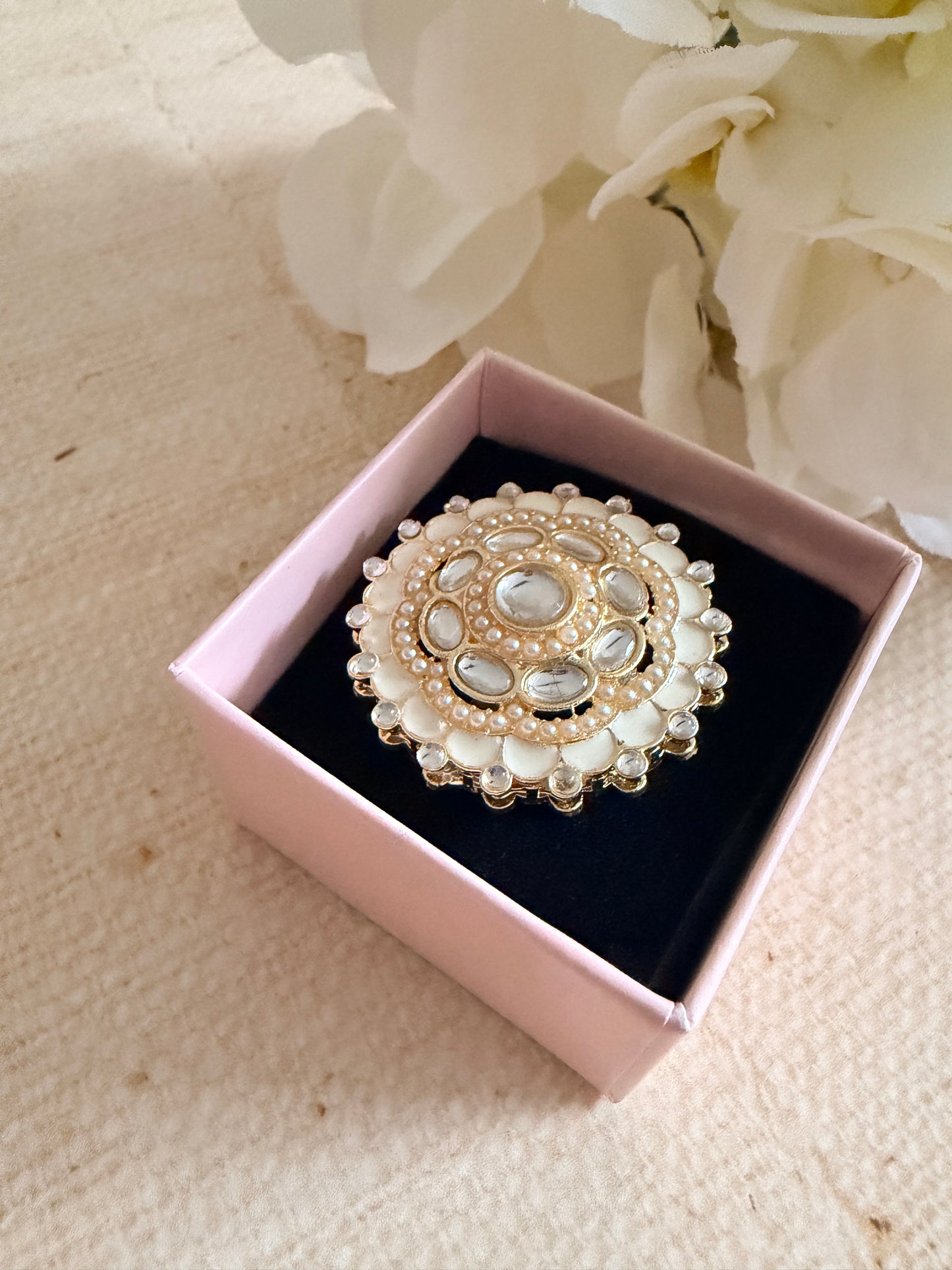Riva White Pearl Meenakari Gold Ring (ST1110)