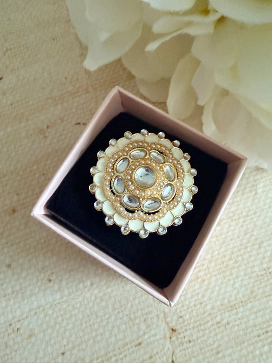 Riva White Pearl Meenakari Gold Ring (ST1110)
