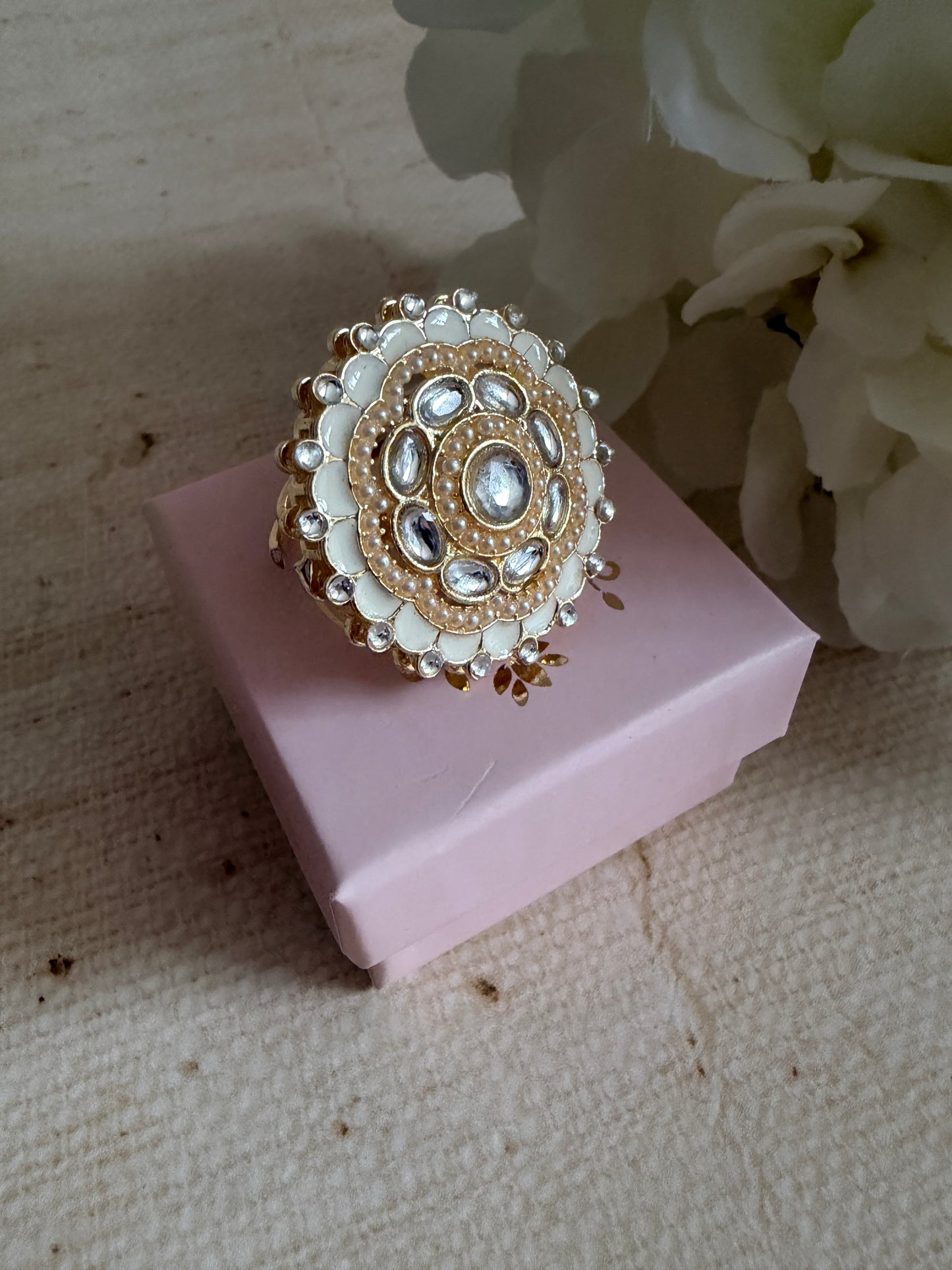Riva White Pearl Meenakari Gold Ring (ST1110)