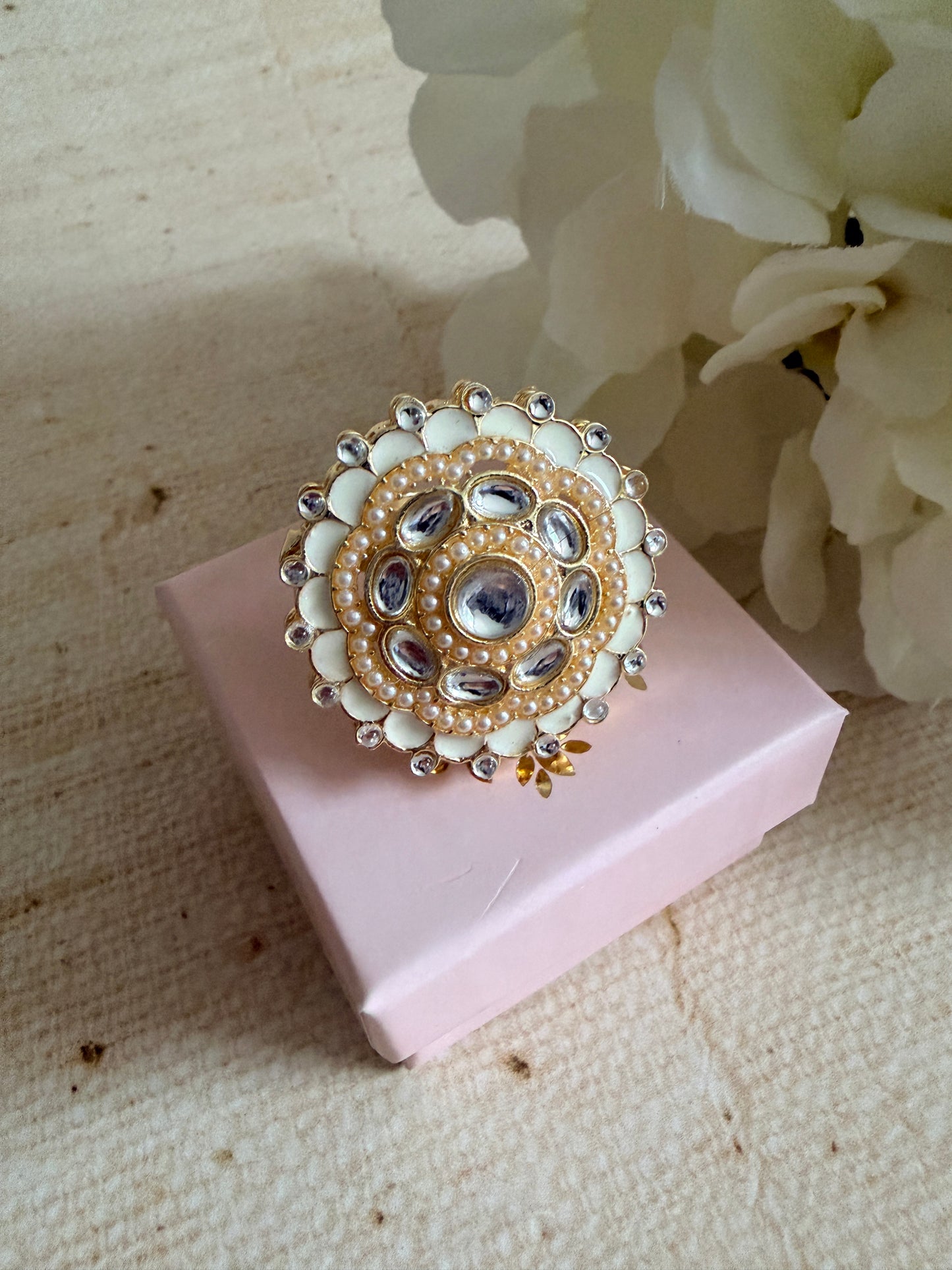 Riva White Pearl Meenakari Gold Ring (ST1110)