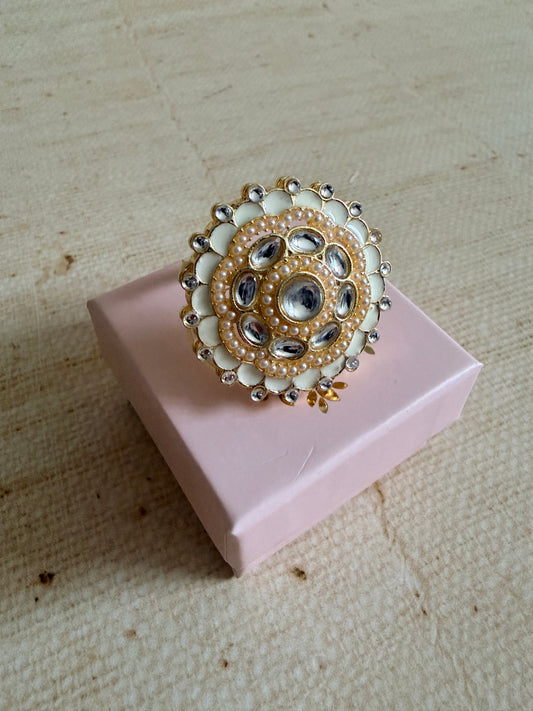 Riva White Pearl Meenakari Gold Ring (ST1110)