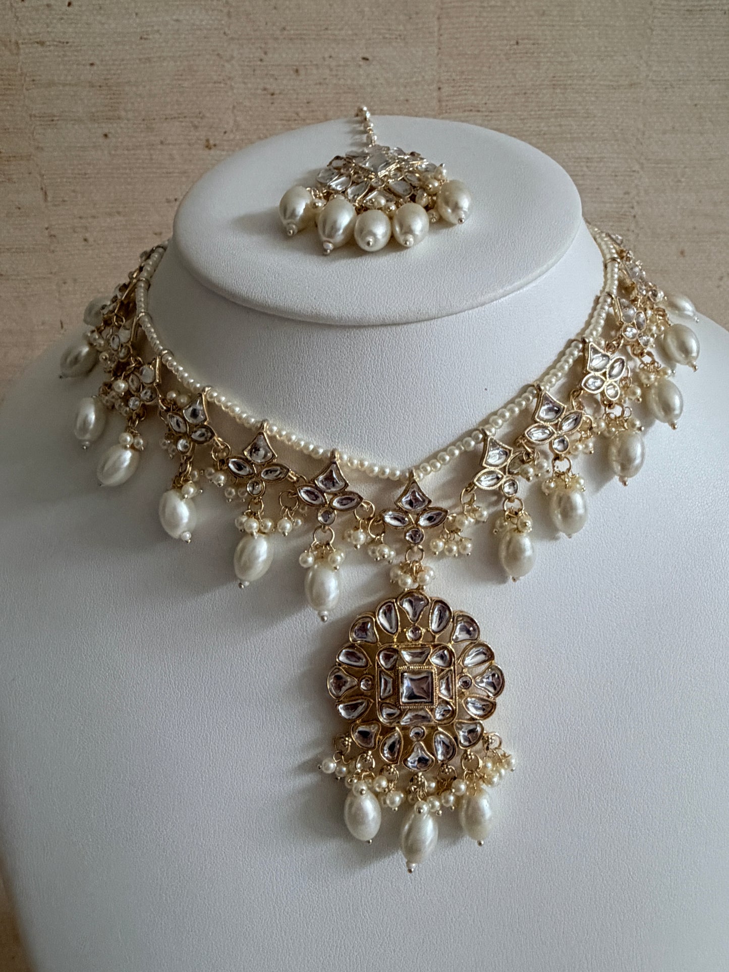 Ruhani White Kundan Gold Plated Pearl Set (ST1106)