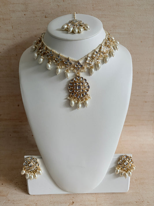 Ruhani White Kundan Gold Plated Pearl Set (ST1106)