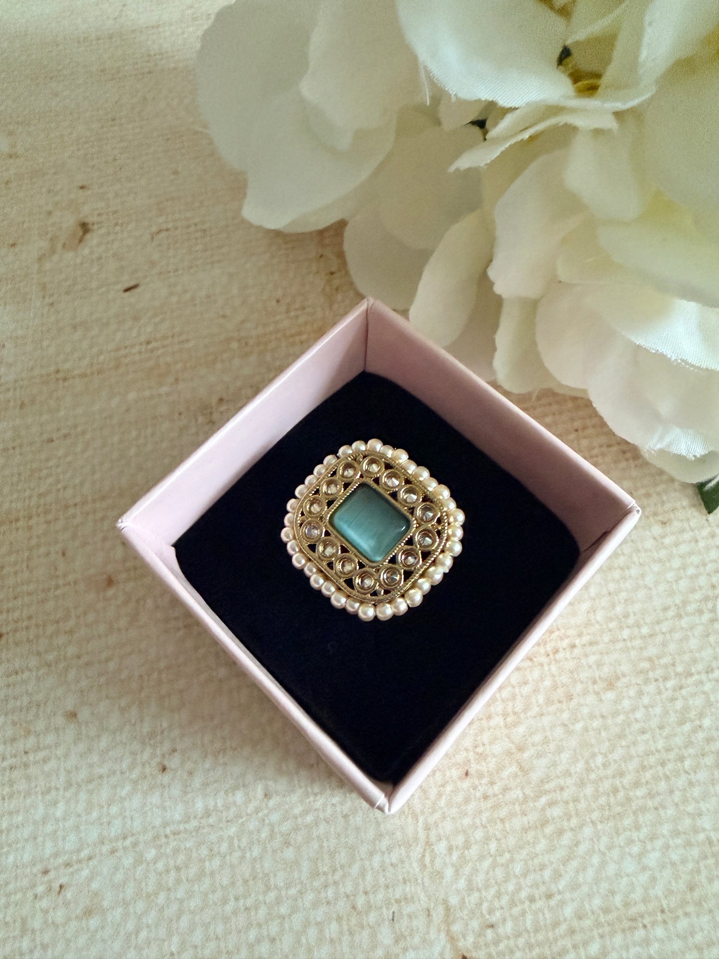 Gold Mint Green Adjustable Ring (ST1036)