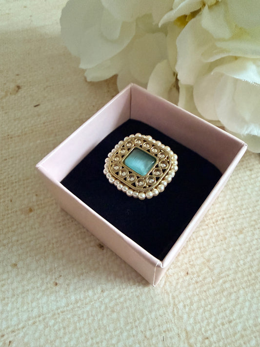 Gold Mint Green Adjustable Ring (ST1036)