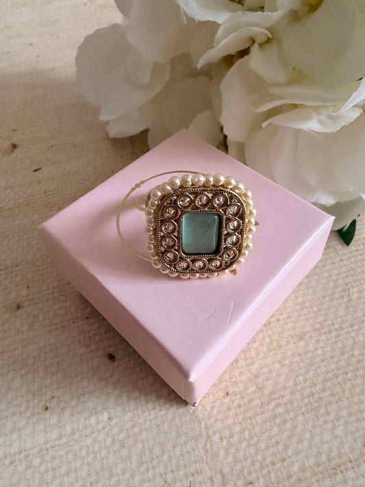 Gold Mint Green Adjustable Ring (ST1036)