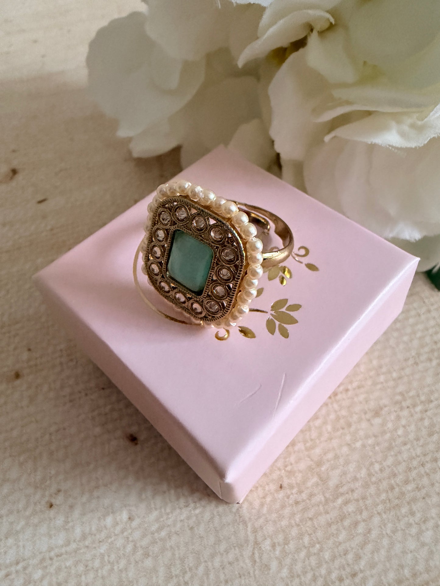 Gold Mint Green Adjustable Ring (ST1036)