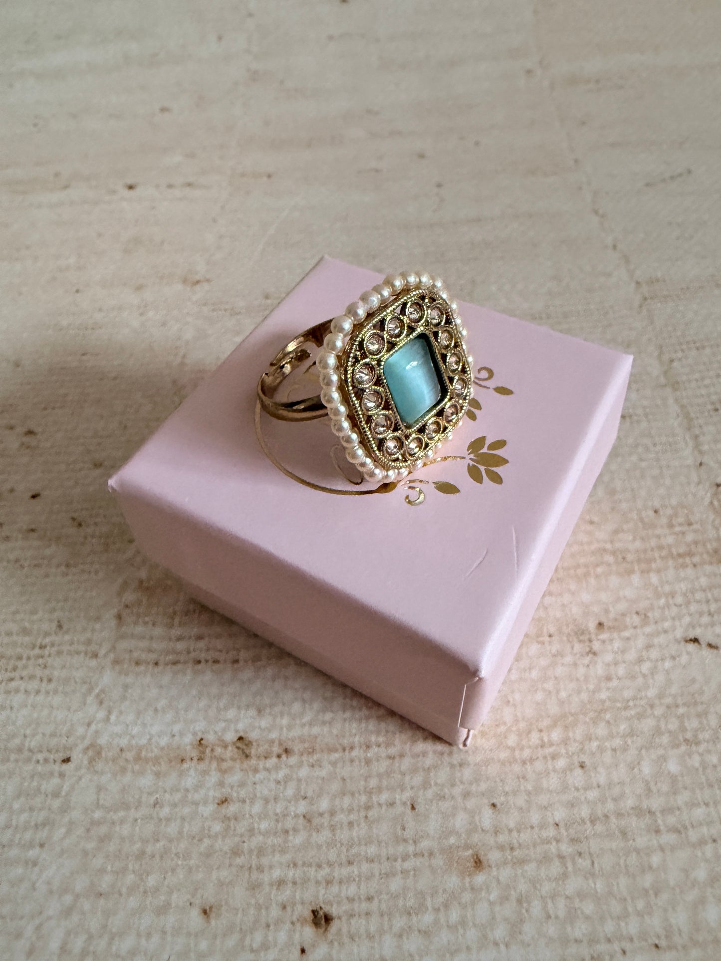 Gold Mint Green Adjustable Ring (ST1036)