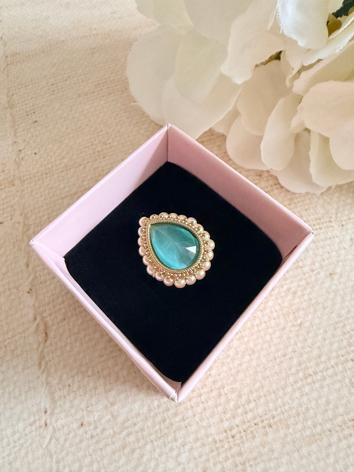 Maya Mint Green Pearl Gold Ring (ST1109)
