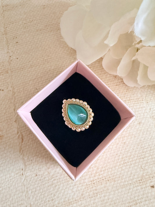 Maya Mint Green Pearl Gold Ring (ST1109)