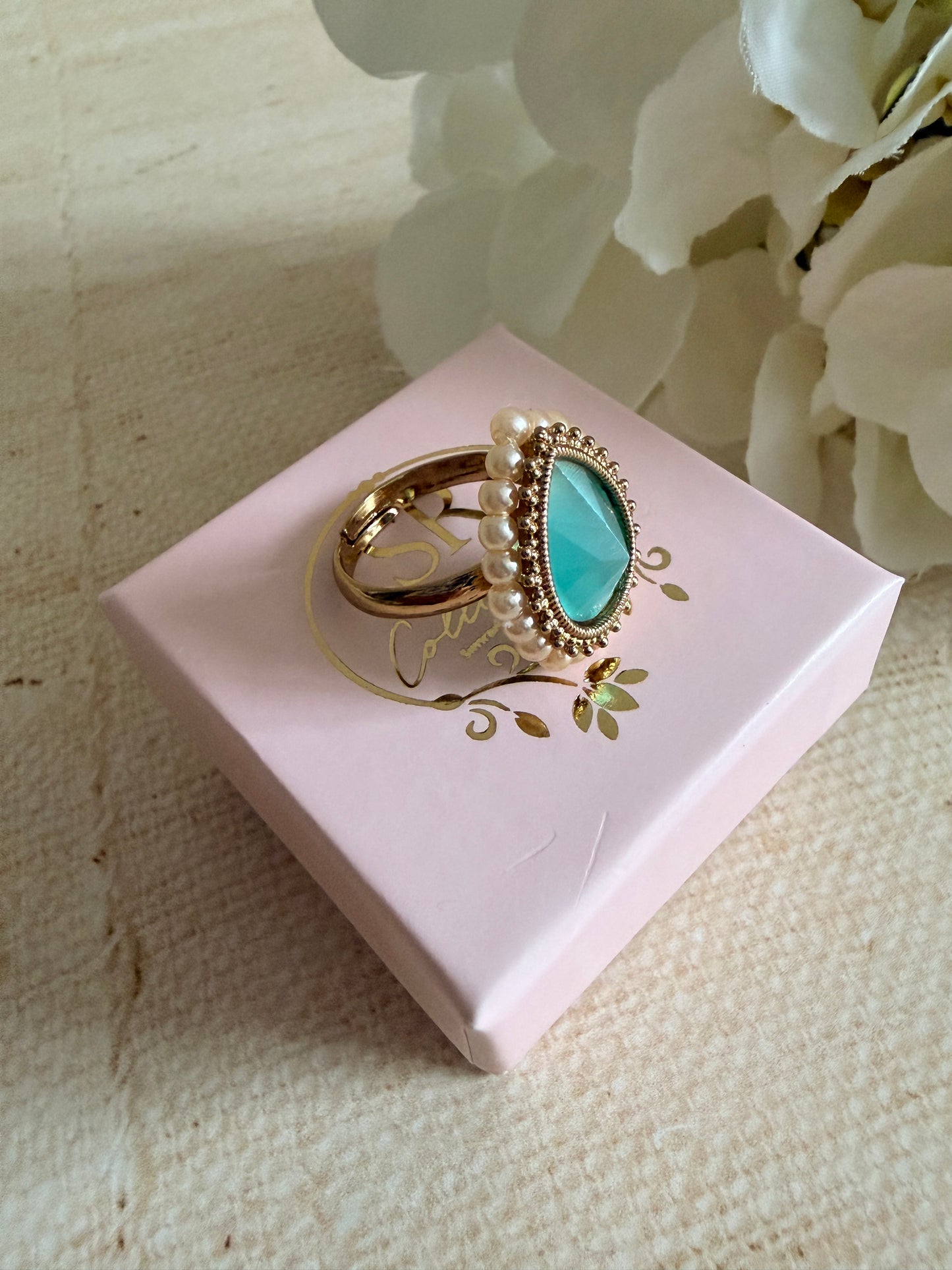 Maya Mint Green Pearl Gold Ring (ST1109)