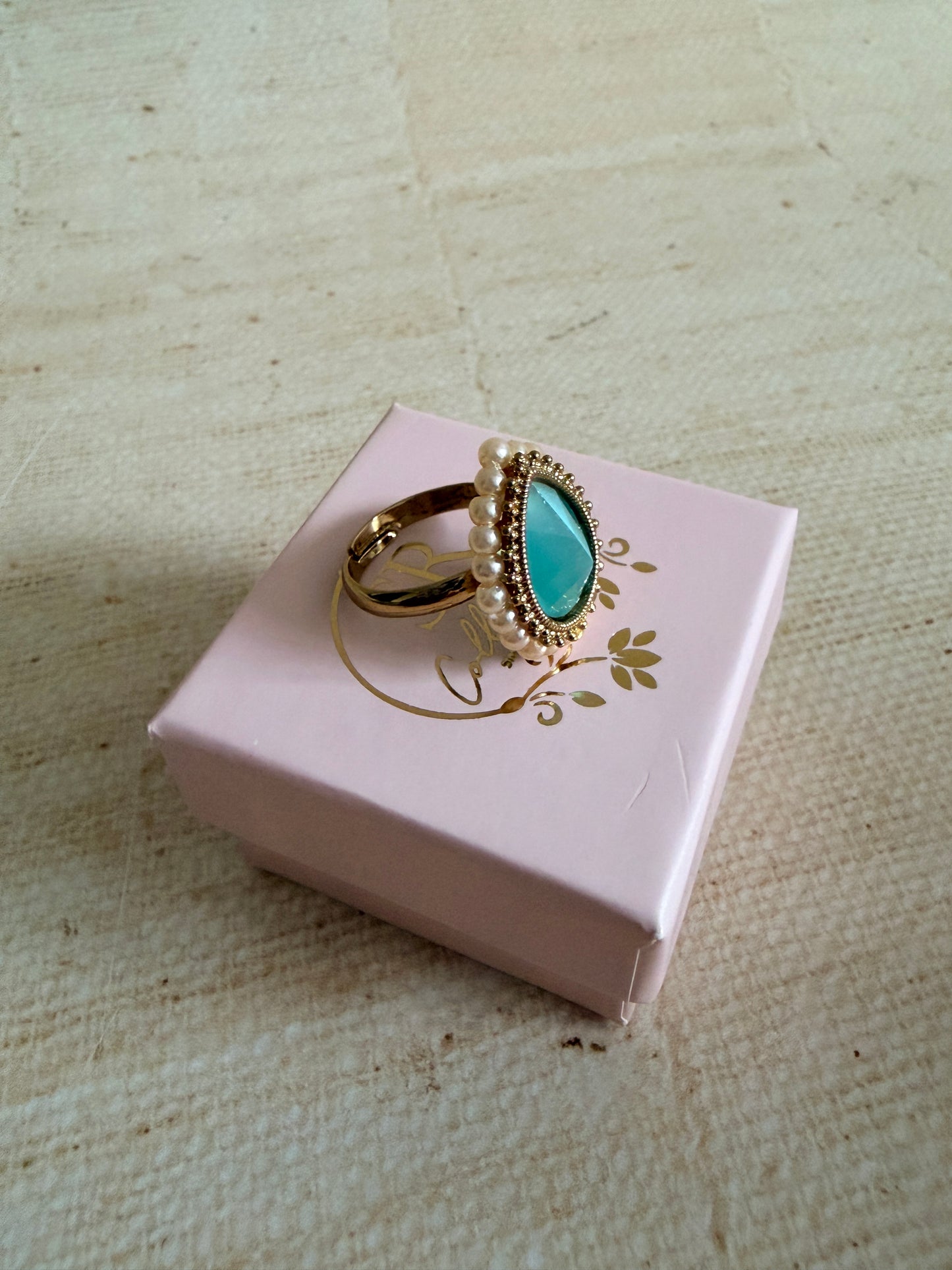 Maya Mint Green Pearl Gold Ring (ST1109)