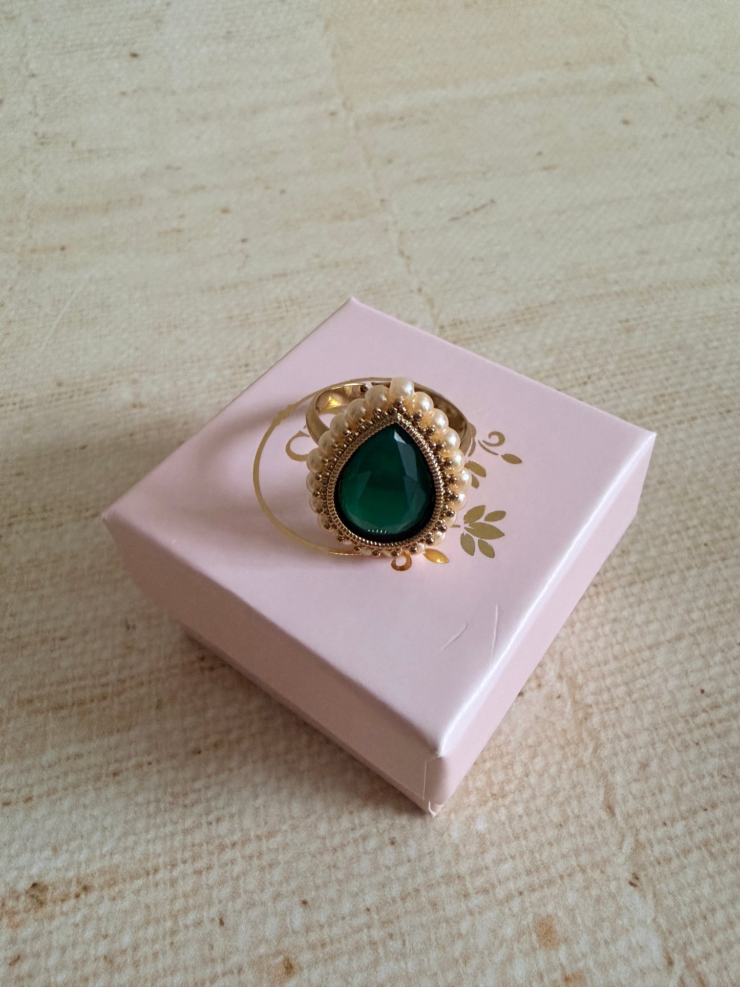 Maya Emerald Green Pearl Gold Ring (ST1109)