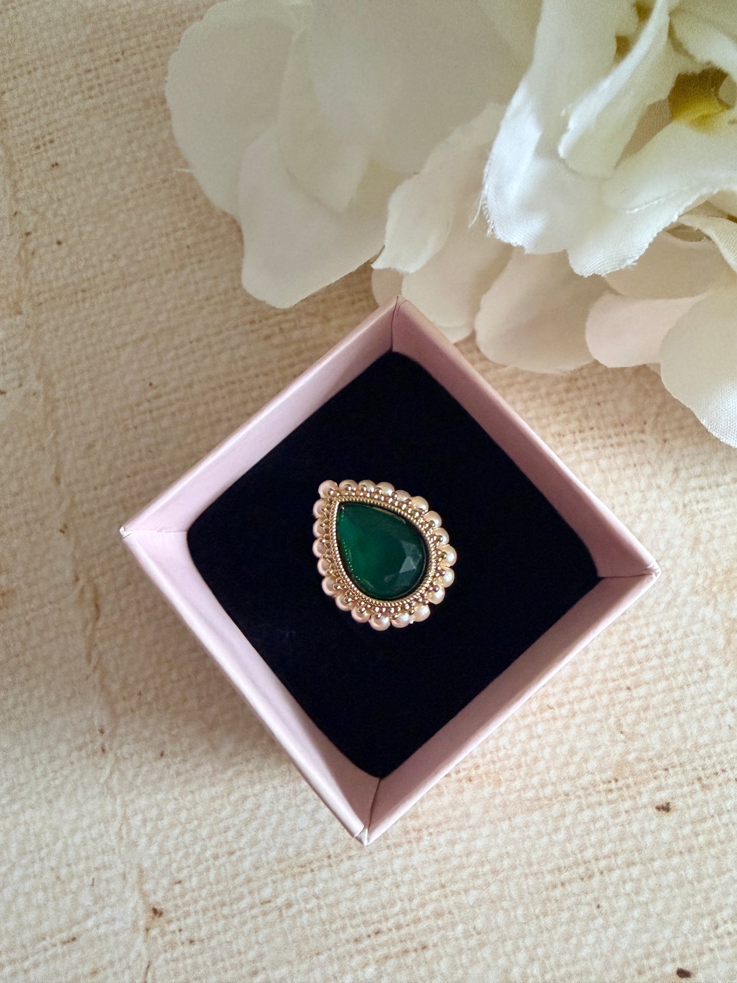 Maya Emerald Green Pearl Gold Ring (ST1109)