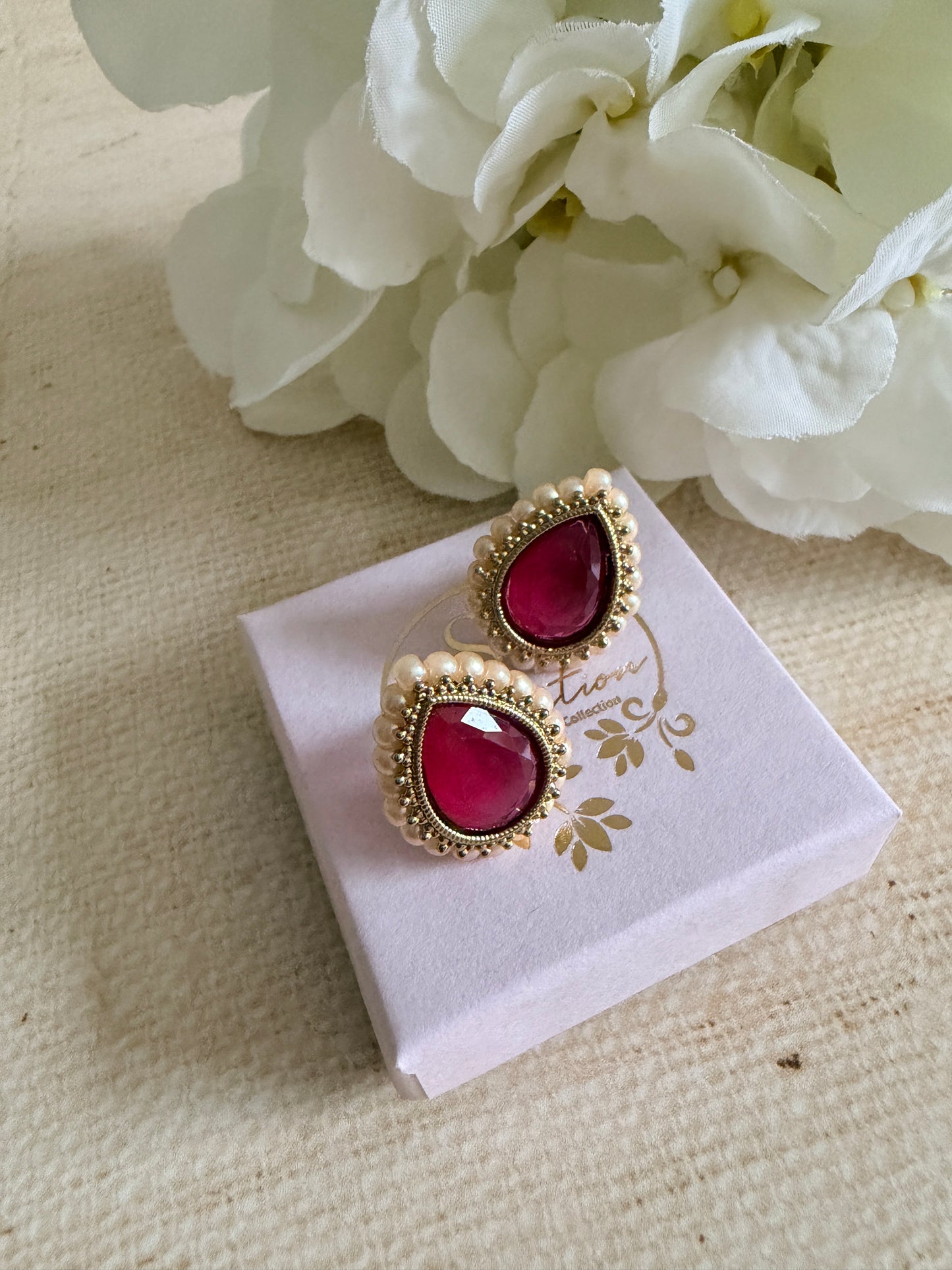 Maya Dark Pink Gold Stud Earrings (ST1035)