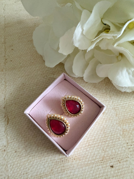 Maya Dark Pink Gold Stud Earrings (ST1035)