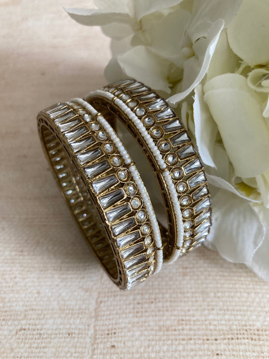 Maeva Antique Gold Kundan Pearl Bangles 2.8 (ST935)