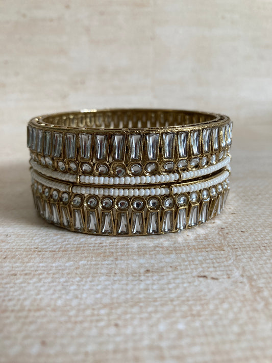 Maeva Antique Gold Kundan Pearl Bangles 2.6 (ST935)