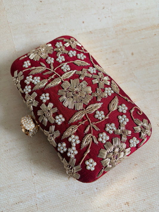 Alina (Rectangular Clutch) (Maroon) (ST859)