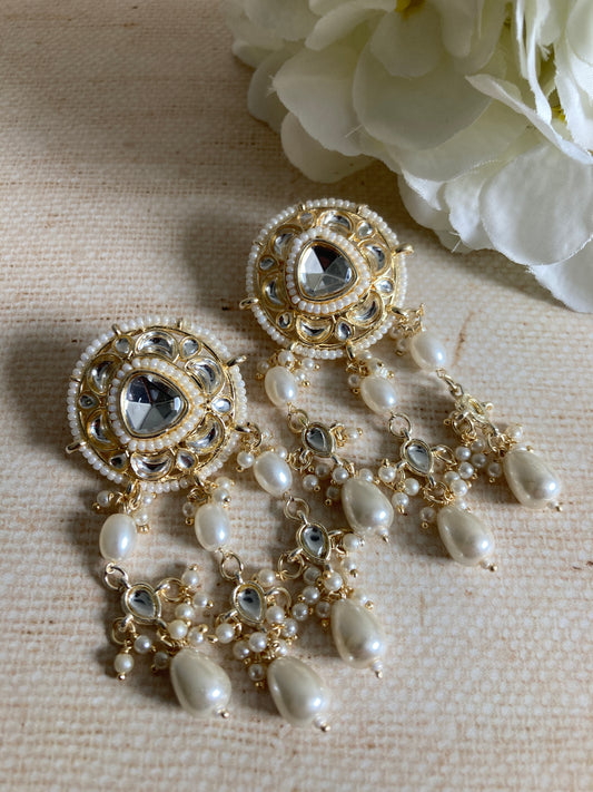 Pearl Dangle Gold Plated Kundan Earrings (ST937)