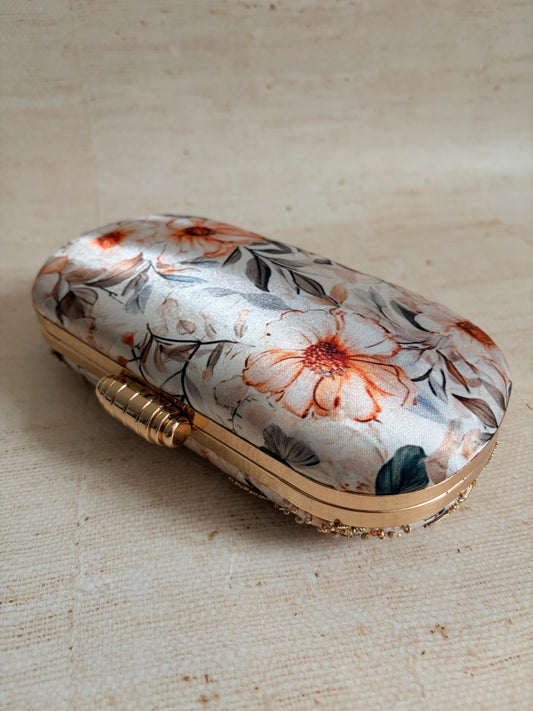Emily Grey Floral Oval Clutch (ST1117)