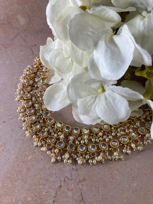 Resham Gold Plated Kundan & Pearl Studded Adjustable Anklets (ST730)