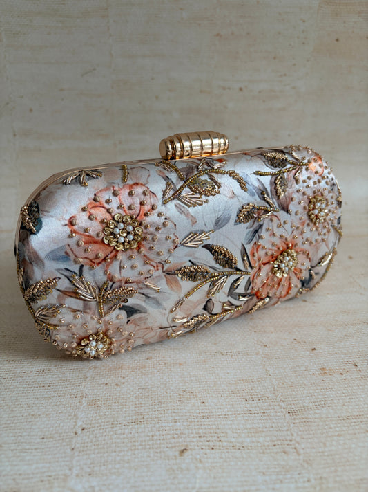 Emily Grey Floral Oval Clutch (ST1117)
