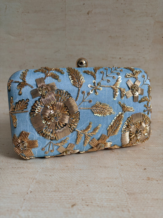 Thea Rectangular Clutch (ST1075) (Blue-Gold)