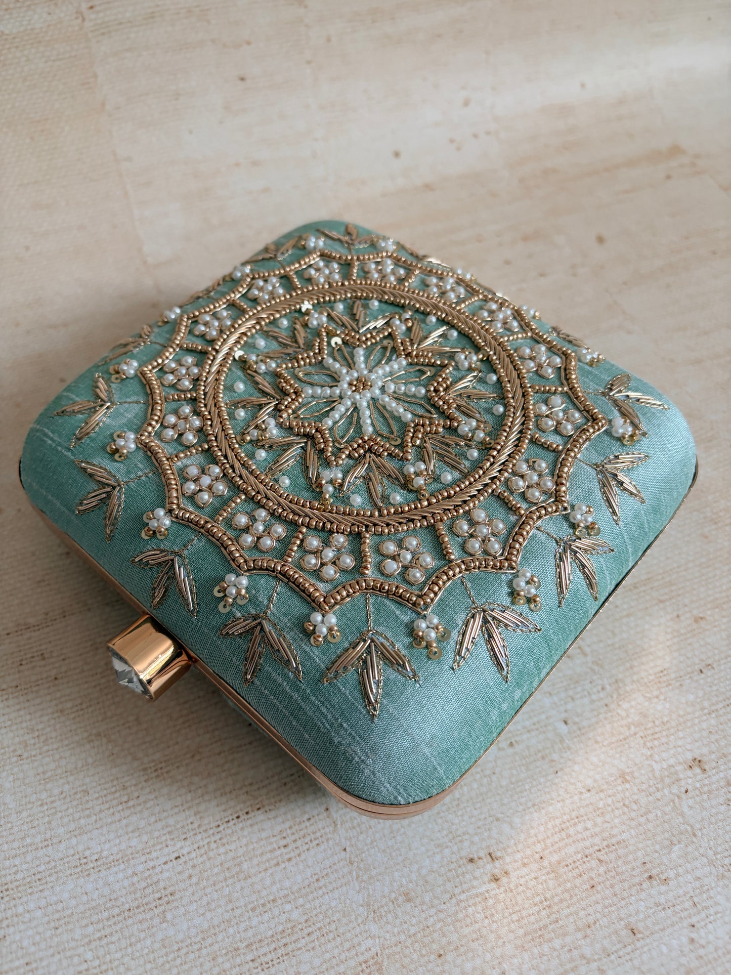 Kiran Mint Green Mandala Design Square Clutch (ST901)
