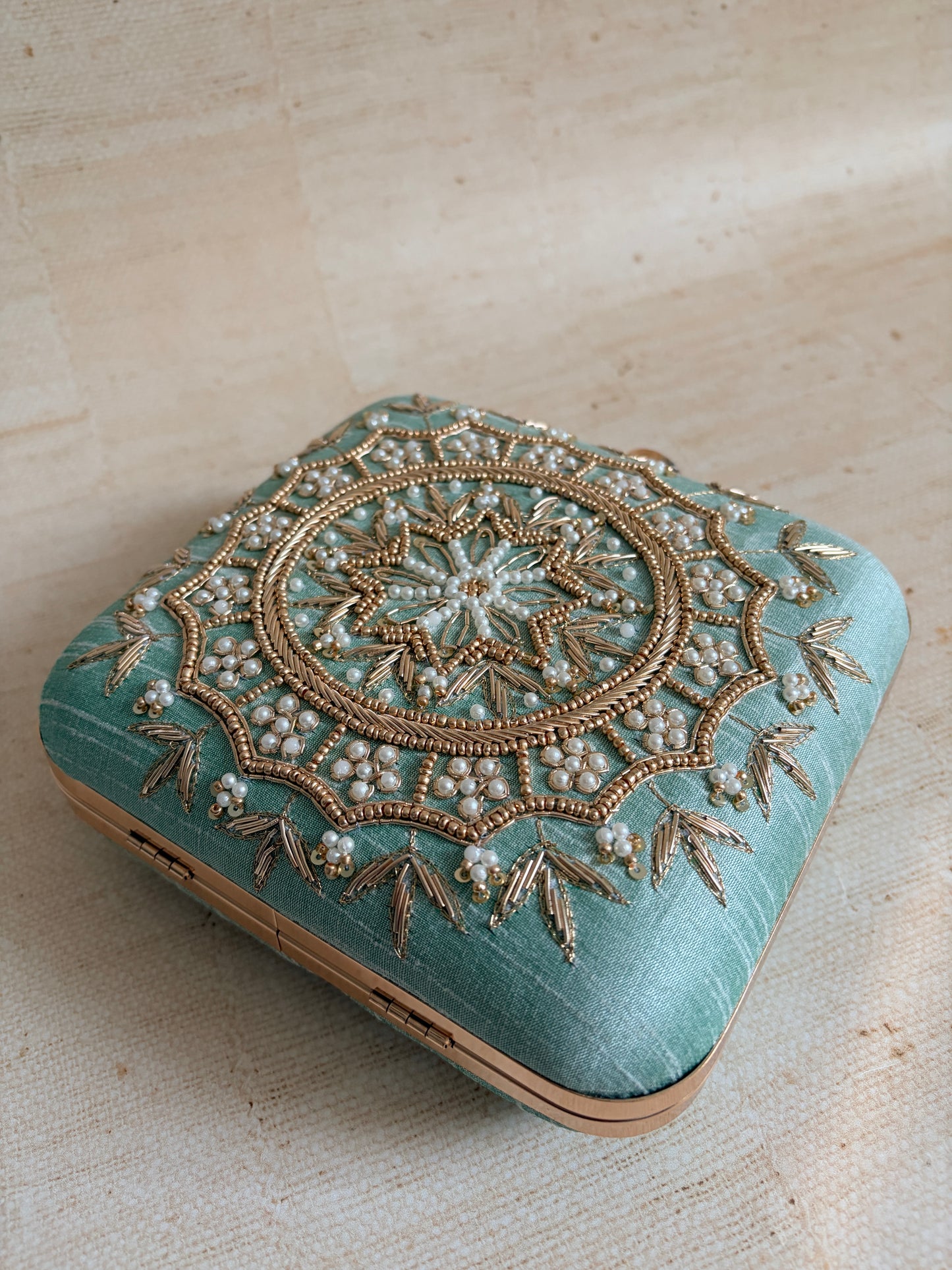 Kiran Mint Green Mandala Design Square Clutch (ST901)