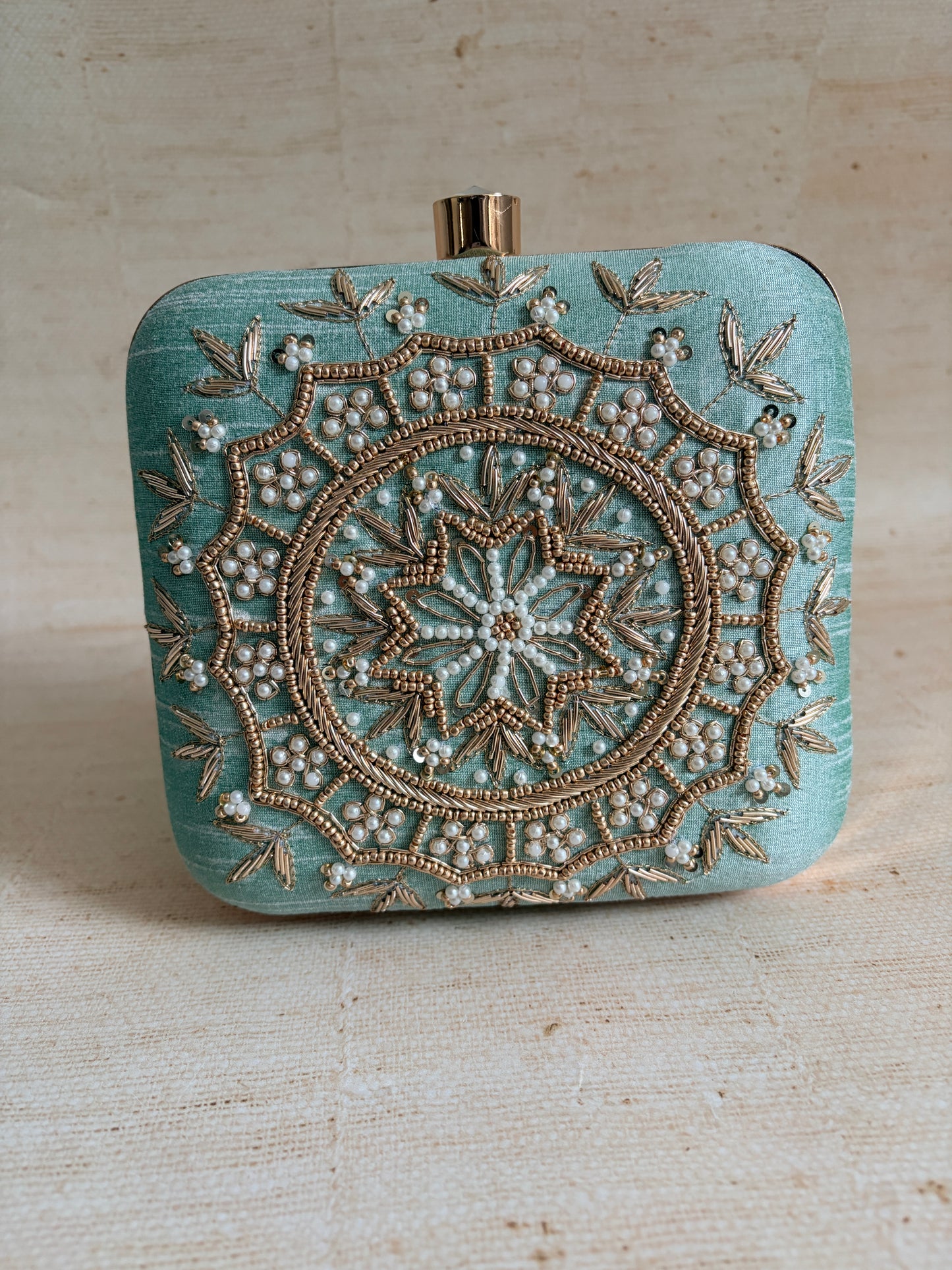 Kiran Mint Green Mandala Design Square Clutch (ST901)