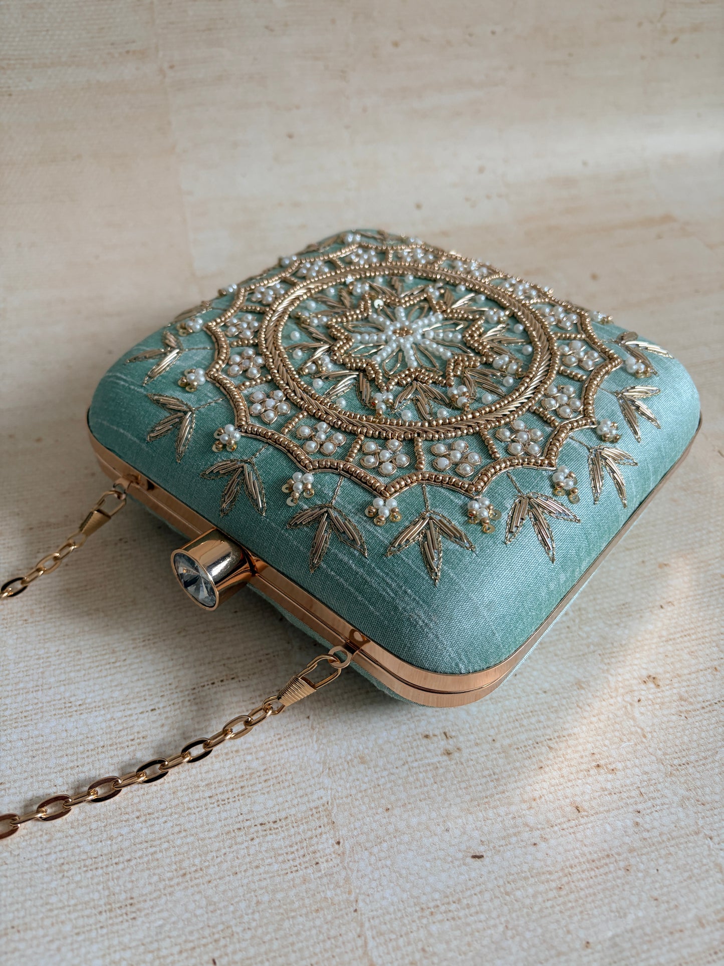Kiran Mint Green Mandala Design Square Clutch (ST901)