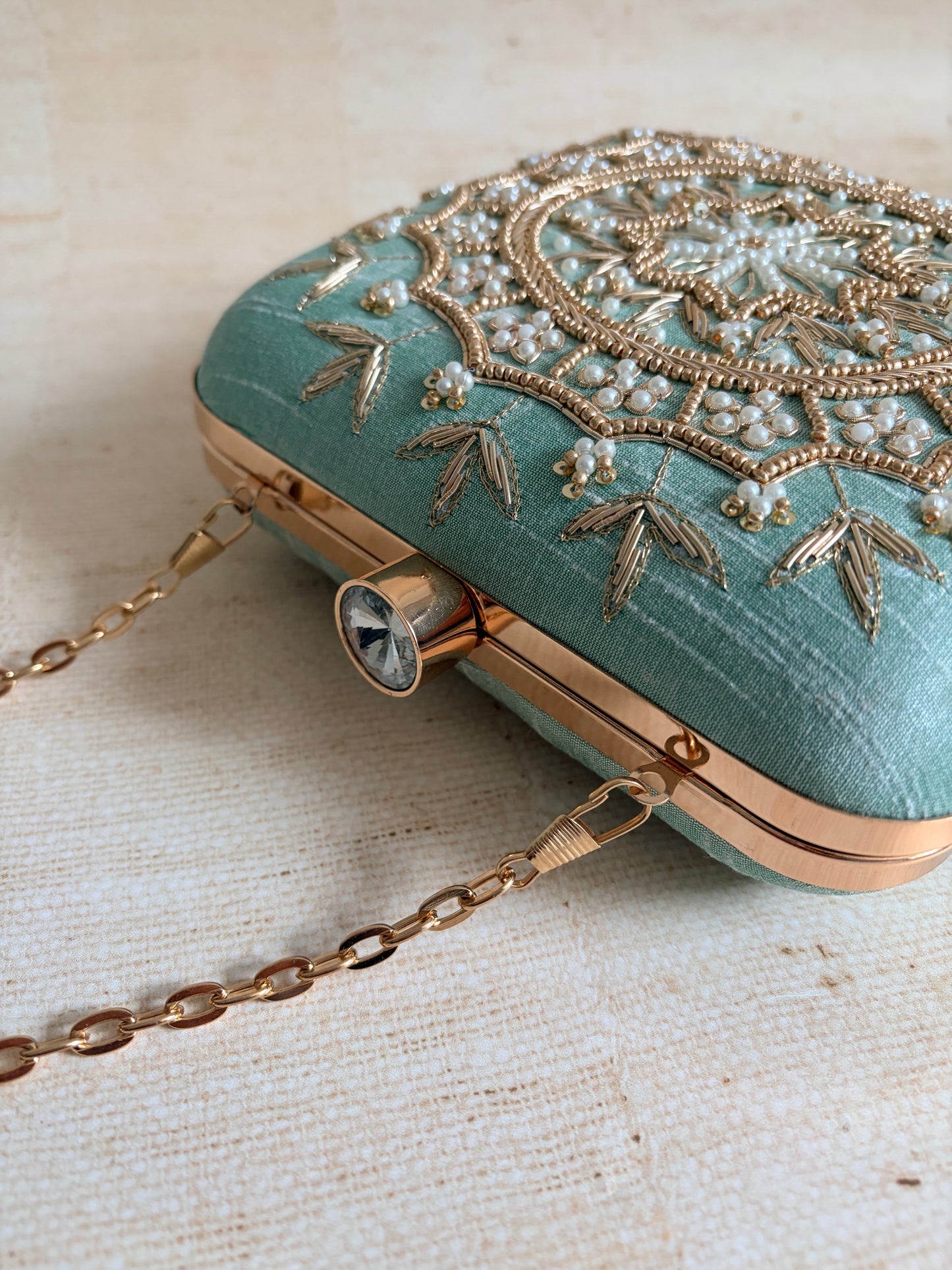 Kiran Mint Green Mandala Design Square Clutch (ST901)
