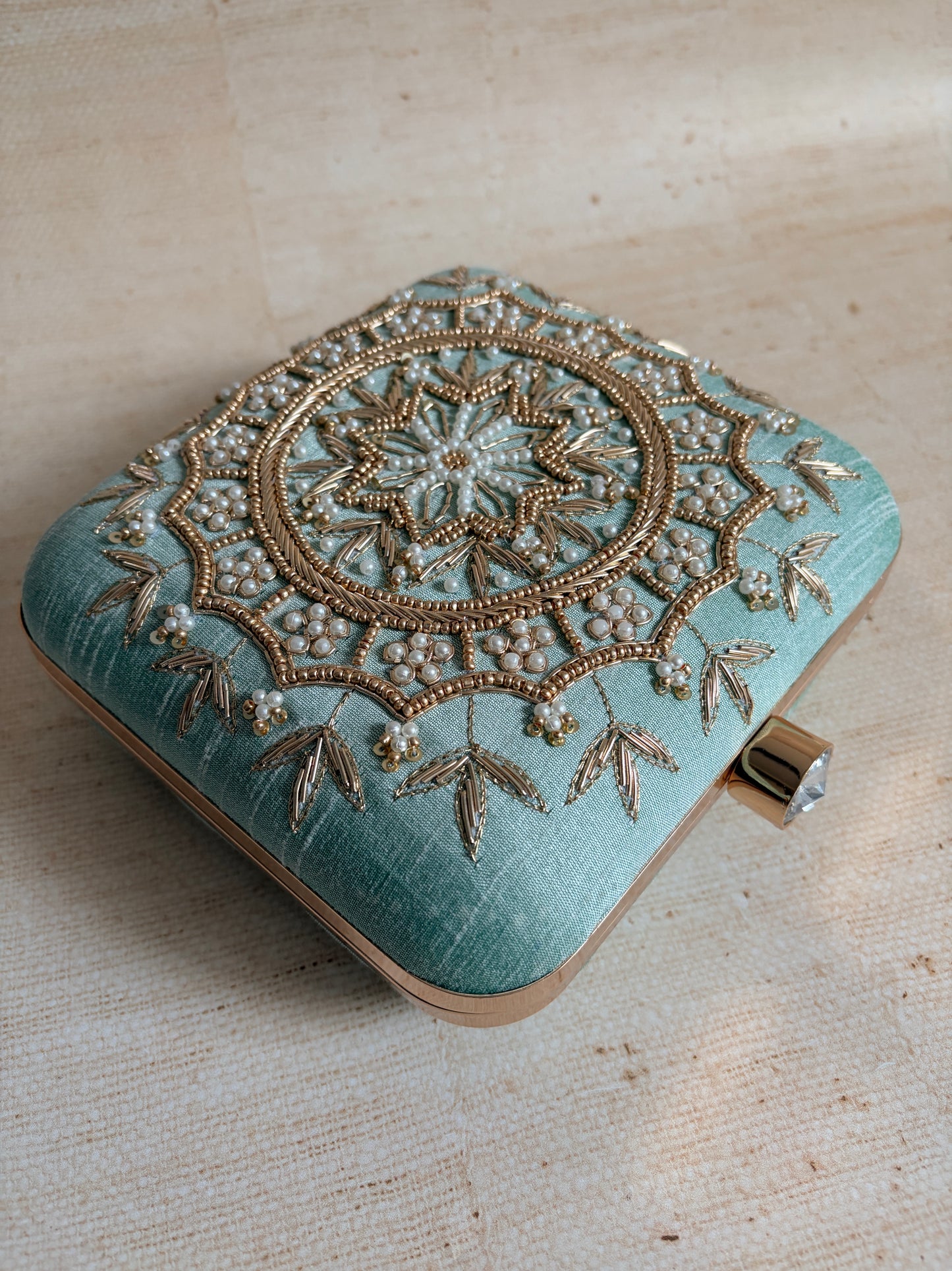 Kiran Mint Green Mandala Design Square Clutch (ST901)