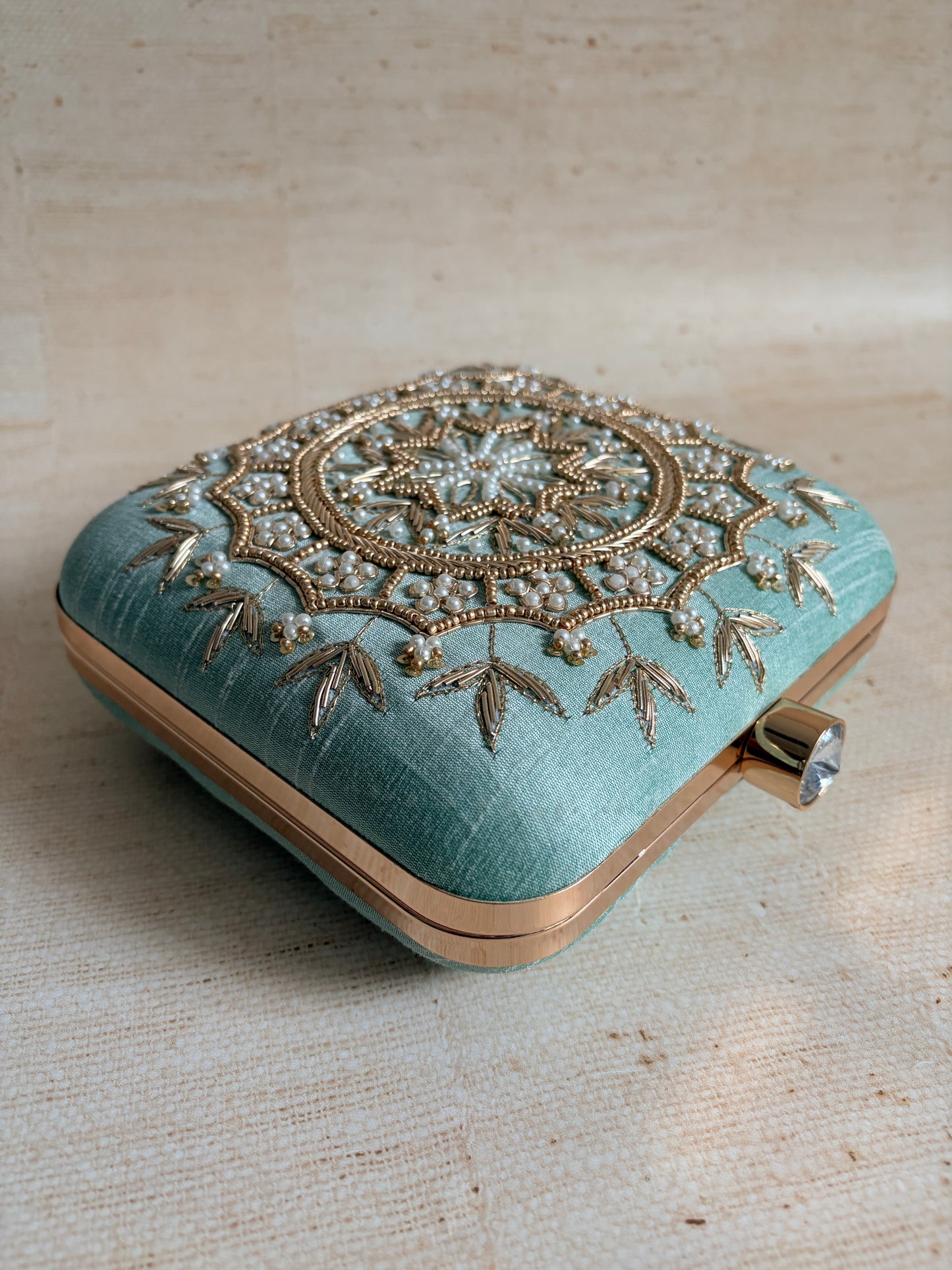 Kiran Mint Green Mandala Design Square Clutch (ST901)