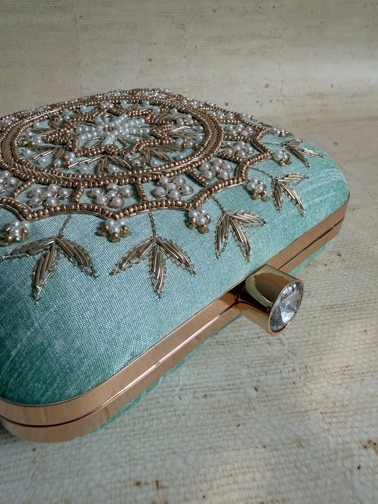 Kiran Mint Green Mandala Design Square Clutch (ST901)